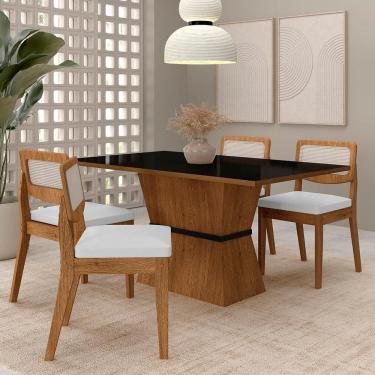 Imagem de Mesa 1,36 Riva 4 Cadeiras Sextavada Freijó/preto/corino Branco - M.a