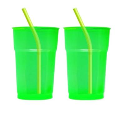 Imagem de Kit 100 Copos Neon 300ml Premium Descartável Para Drink Bebida Festa Aniversário(KIT 100 COPOS VERDE NEON)