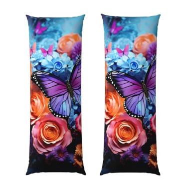 Imagem de Capa de travesseiro corporal com zíper oculto, fronha longa de microfibra macia e respirável para travesseiro corporal, flores coloridas e borboletas capas de travesseiro para cama de presente de
