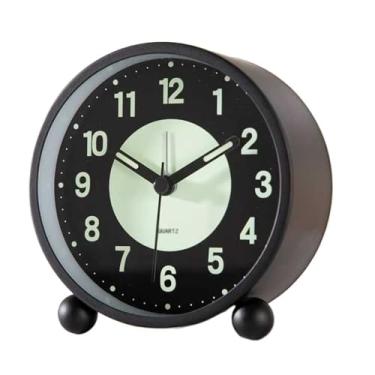 Imagem de Despertadores Despertador redondo multifuncional operado por bateria para sala de estar cozinha quarto escritório cabeceira desktop fácil de configurar despertador analógico Relógio de cabeceira(Preto