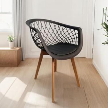 Imagem de Cadeira de Jantar Web com Assento Estofado Madeira Maciça Premium (Preto)