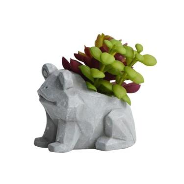Imagem de Vaso com Suculenta Sapo em Cimento e Plástico 10x7,5x8,5cm Cinza - Full Fit