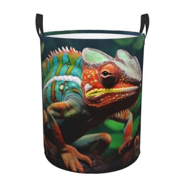Imagem de Cesto de lavanderia bonito camaleão, dobrável, impermeável, cesto de armazenamento de roupas com alças, pano Oxford, organizador de brinquedos, cesta para banheiro, lavanderia, quarto, médio