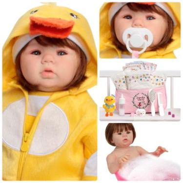 Imagem de Bebê Reborn Abigail Fio a Fio Roupa Patinho Bolsa Acessórios - Cegonha