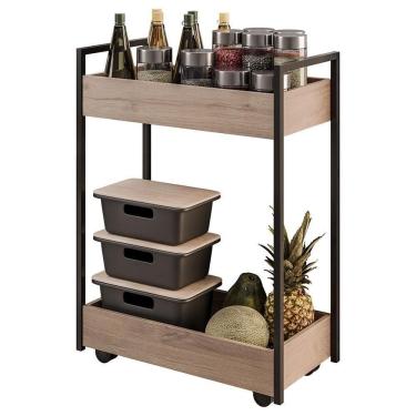 Imagem de Carrinho Organizador Fruteira 2 Prateleiras Industrial Sara Z34 Freijó-preto - Mpozenato