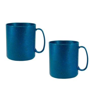 Imagem de Kit 2 Canecas Redonda Fibra Madeira Azul 400Ml