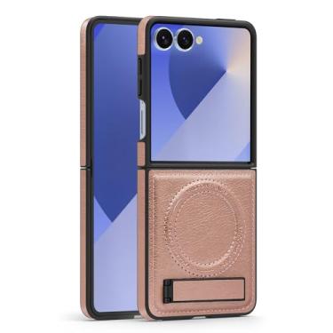 Imagem de Lunivop Capa de couro para Samsung Galaxy Z Flip 7 [compatível com carregamento sem fio Magsafe] Suporte magnético Funda para Z Flip 7 Rugged Best Phone Cases Rose Gold