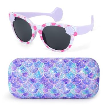 Imagem de Óculos de sol infantis com coração de unicórnio com proteção UV e estojo de óculos de sol para festas na praia, Roxa, tamanho �nico