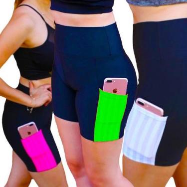 Imagem de Kit 3 Bermudas Shorts Leg Legging Treino Cintura Alta Bolso Celular 16