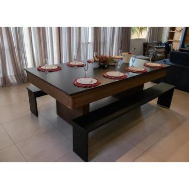 Imagem de Mesa de Sinuca e Jantar com 2 Bancos - 2,20x1,20 - Nelson Bilhares, Az