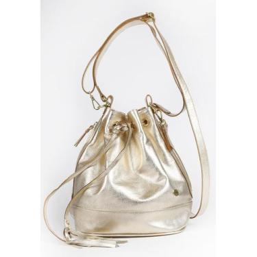 Imagem de Bolsa Saco Transversal Feminina Tiracolo Couro Ouro Light - Betania Co