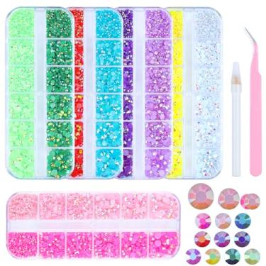 Imagem de Sinyanail Kit de strass multicolorido, 12780 peças, cristais mistos de 2 a 6 mm AB Flatback Jelly Sereia Pérola Strass Pedras Preciosas com Caneta Pick Up e Pinça Curva (5 caixas-geleia)