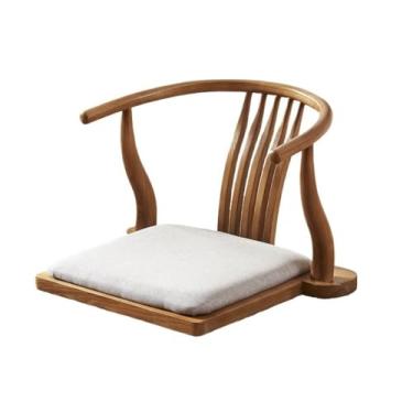 Imagem de Cadeira de chão portátil, cadeira de tatame de chão portátil, cadeira de janela de baía de madeira maciça com apoios de braços, cadeira japonesa sem pernas, cadeira de chá para sala de estar, quarto