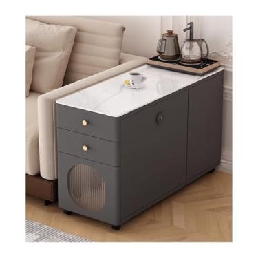 Imagem de Mesa lateral de sofá, aparador de madeira, mesa lateral, sala de estar, mesa de chá, armário, mesa de café, removível, armário lateral criativo (cinza, 90 x 40 x 60 cm)