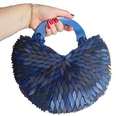 Imagem de Bolsa Artesanal Peças Madeira Meia Lua Azul Fundo do Mar - Ideias by S