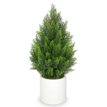 Imagem de Briful Topiária artificial de cedro de 68,5 cm em plantador branco – Planta perene falsa realista com folhas em camadas, arbusto decorativo em vaso interno e externo para casa, escritório, pátio