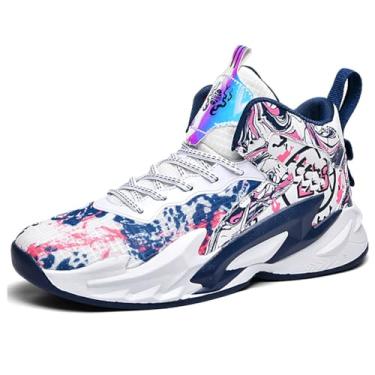 Imagem de Bolognifi Tênis de basquete masculino cano alto para esportes ao ar livre, corrida e tênis Equipamento de basquetebol(Blue,37 BR)