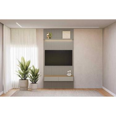 Imagem de Rack Bancada C/ Painel P/ Tv Até 60 Pol Modular 1.4 Ripado 2 Portas 1 Prat. 141x250cm Tauari/gris Fosco - Linea Brasil