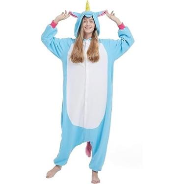 Imagem de SimZoo Pijama de macacão de animal adulto, fantasia de unicórnio masculino e feminino, roupa de dormir unissex de uma peça 2GG