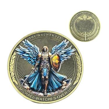 Imagem de Archangel Michael Watches Over Us Challenge Coin - Inspirational Religious Collectible Coin with Clear Protective CaseV Divine Guidance and Safety Bible Verses Pocket Token Lucky Coin