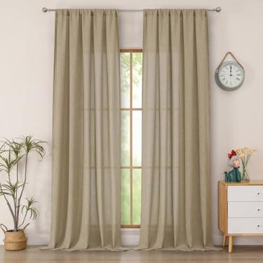 Imagem de Simplebrand Cortinas semitransparentes texturizadas de linho sintético taupe 2 painéis de 2 painéis para sala de estar, privacidade extra longa filtragem de luz cortinas grossas para janela grande