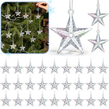 Imagem de Wettarn 30 peças de enfeites de bolas de Natal de cristal acrílico, enfeites de diamante de Natal de vidro de cristal transparente pingos de chuva com fio de prata para decorações penduradas (4 cm