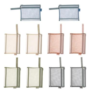 Imagem de UKQRRTC 10 bolsas de malha com zíper, bolsas de malha de camada dupla para armazenamento de brinquedos, bolsas de arquivo de nylon com zíper, bolsa com alça para viagem, escola, escritório (A5)