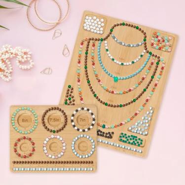 Imagem de 2 peças de placa de contas de bambu para fabricação de joias, tapete de design de bandeja de miçangas para colar e pulseira, ferramenta de fabricação de joias faça você mesmo, design de partição com