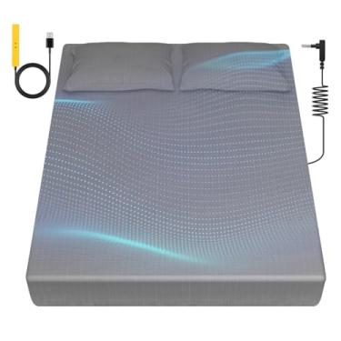 Imagem de Lençol de aterramento, 90% algodão orgânico + 10% prata pura lençóis orgânicos aterrados para melhorar o sono, alívio da dor, com cordão de aterramento estático e caneta de teste (cinza, (198 x 203 x