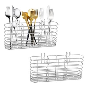 Imagem de Suporte de utensílios de aço inoxidável 304, 2 peças de escorredor compacto, suporte de drenagem de facas e garfos, organizador de pia de cozinha, escorredor de pratos com suporte de talheres para