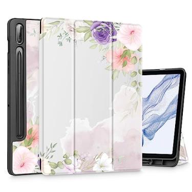 Imagem de Mektron Capa para tablet Samsung Galaxy Tab S9 de 11 polegadas modelo X710/X716B/X718U, capa rígida fosca com função despertar/hibernar automática, suporte multi-ângulo para Galaxy S9, lindo floral