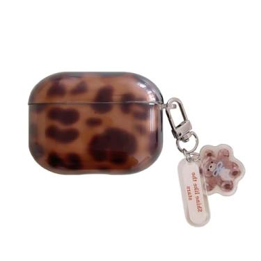 Imagem de Capa de tartaruga marrom para AirPods Pro e Pro2 com chaveiro de urso - Linda Chique Estampa Amber Cheetah Capa protetora moderna e brilhante para meninas e mulheres (AirPodsPro/2, estampa de guepardo