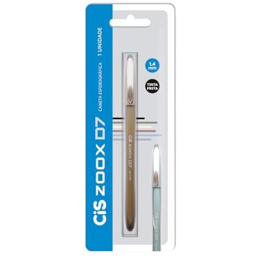 Imagem de Caneta Esferográfica CIS ZOOX D7 1.4mm, Corpo Areia - Tinta Preta, Blister com 1 unidade