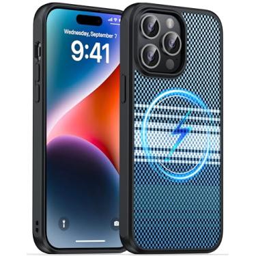 Imagem de AMILIFECASES Capa magnética para iPhone 14 Pro Max, textura de fibra de carbono antiarranhões - Compatível com MagSafe - Parte traseira rígida - Capa de telefone fina à prova de choque anti-impressão