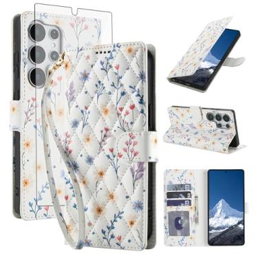 Imagem de Asuwish Capa de celular para Samsung Galaxy S25 Ultra 5G carteira celular com protetor de tela de vidro temperado porta-cartão de flor com suporte para cartão S25Ultra 25S S 25 25Ultra 6.9 2025 A flor