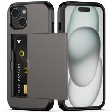 Imagem de Nvollnoe Capa compatível com iPhone 15 com porta-cartões, capa protetora de camada dupla resistente à prova de choque com compartimento para cartão oculto fina para mulheres e homens 6,1 polegadas