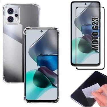 Imagem de [GL CASES] KIT Capa Capinha Case Motorola Moto G23 Slim Clear Anti Impacto Reforçada Silicone Transparente Flexível Anti Choque + Pelicula Motorola Moto G23 De Vidro 3D Cobertura Total