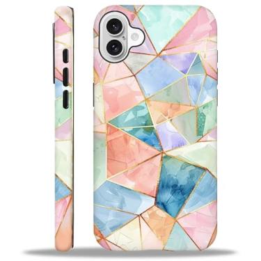 Imagem de WANKBLC Capa brilhante para iPhone 16 para meninas e meninos, design de corpo inteiro, silicone macio, proteção contra arranhões, estampa moderna, vitral, mosaico colorido