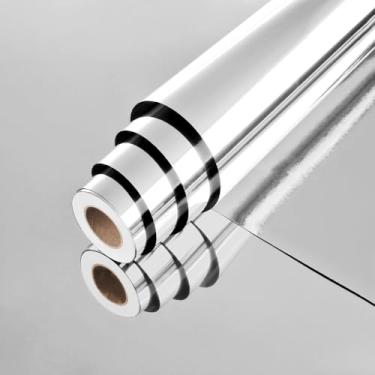 Imagem de Mangoloo Adesivos de espelho para eletrodomésticos, papel espelhado, prata, folhas flexíveis, autoadesivo, papel de contato, descasque e cole adesivo metálico, artesanato, bancadas, geladeiras, faça