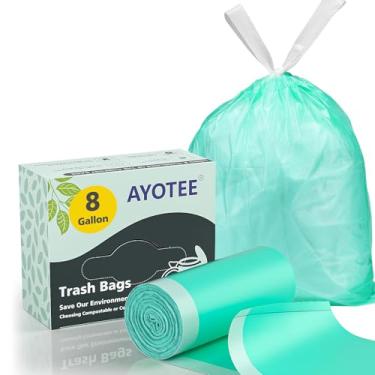 Imagem de AYOTEE Sacos de lixo compostáveis, sacos de lixo de 8 galões com cordão sem cheiro, 50 unidades de cordão grosso sem rasgos sacos de lixo médios 8 galões, reunião ASTM D6866, sacos de lixo 30L para