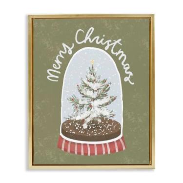 Imagem de Stupell Industries Arte de parede em tela flutuante dourada com globo de neve Merry Christmas, design de Sadie Harper, 53 x 43 cm