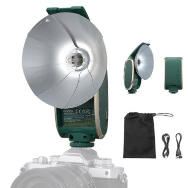 Imagem de Godox Kit de flash de câmera retrô Lux Senior com difusor, GN14 1700mAh 6000K ± 200K CCT, modos automático e manual 1/1-1/64 Flash Power (verde floresta)