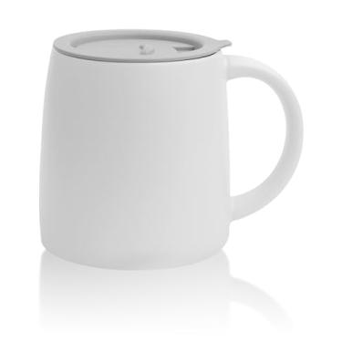 Imagem de LINVIA Caneca clássica, caneca de café grande de 400 ml com alça, xícara de chá de porcelana de cerâmica, fosco liso (tampa, branca)