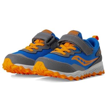 Imagem de Saucony Tênis infantil unissex Peregrine Kdz com fecho alternativo, Azul/laranja, 12.5 Wide Big Kid