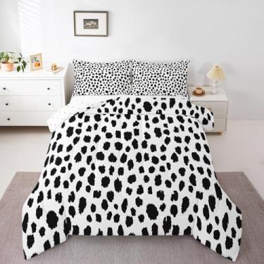 Imagem de jejeloiu Conjunto de edredom queen de bolinhas, arte moderna, geométrico, conjunto de cama para crianças, homens, adolescentes, ultramacio, preto, branco, todas as estações, respirável e leve