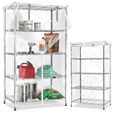 Imagem de Dalema Capa de prateleira à prova d'água, capas duráveis de armazenamento à prova de poeira, capas de prateleiras externas para prateleiras de arame com zíper 121 x 45 x 203 cm, transparente, apenas