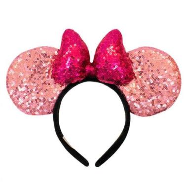 Imagem de Tiara Laço Rosa Orelhas Rosa Minnie Lantejoulas - Disney - Taimes