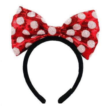 Imagem de Tiara Laço Vermelho Branco Lantejoulas Minnie - Disney - Taimes