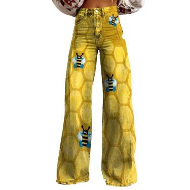 Imagem de Calças Palazzo LUFHBEHB femininas com estampa floral boho de cintura a