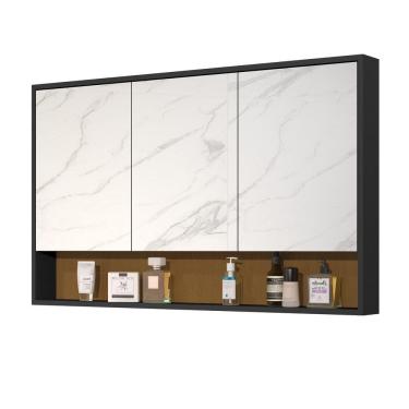 Imagem de Armário Banheiro 90Cm 3 Portas Espelho Hefesto Preto Nature